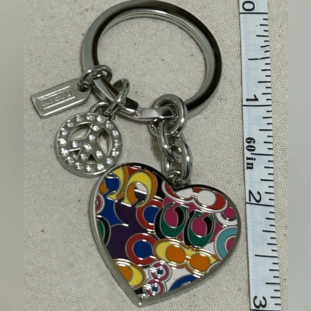 COACH 3D Poppy Heart Pavé Crystal Peace Bag Charm/Key Ring